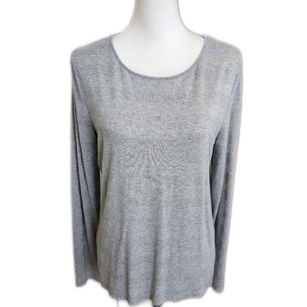 Talbots gray long sleeved tee t-shirt, subtle metallic stripes, M